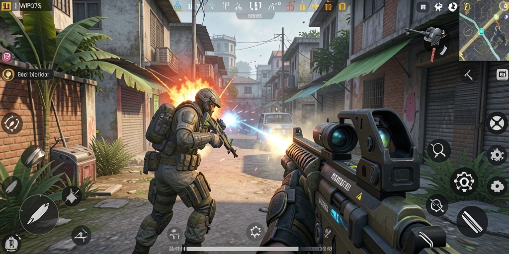 Tangkapan layar menampilkan aksi gameplay intens dari MPO76 dalam pertempuran FPS.