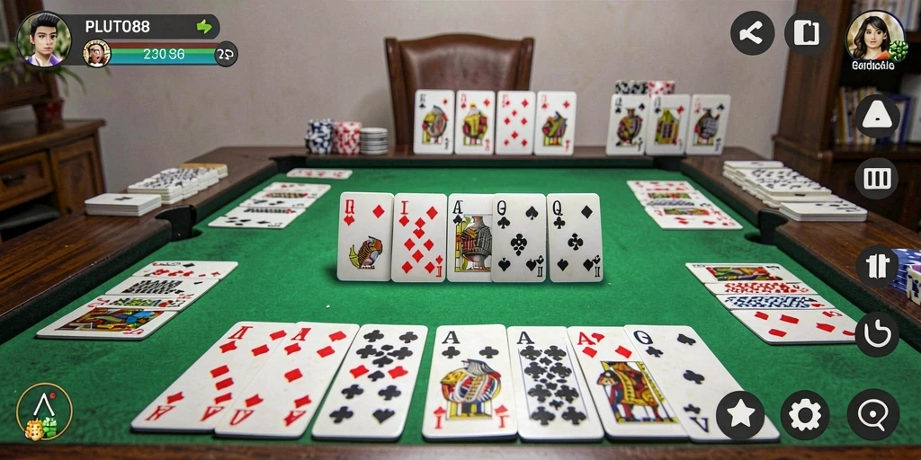Screenshot PLUTO88 menampilkan serunya gameplay Gaple di ponsel.