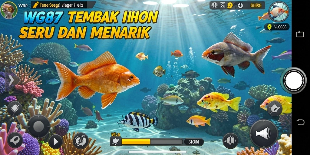 Screenshot gameplay dari WG87 menunjukkan aksi menangkap ikan yang seru.